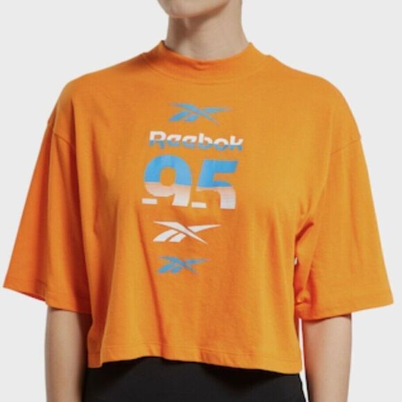 Reebok Medium HTF Womens Meet You There MYT Crop Graphic 95 T-Shirt Orange 0731 - Picture 1 of 12